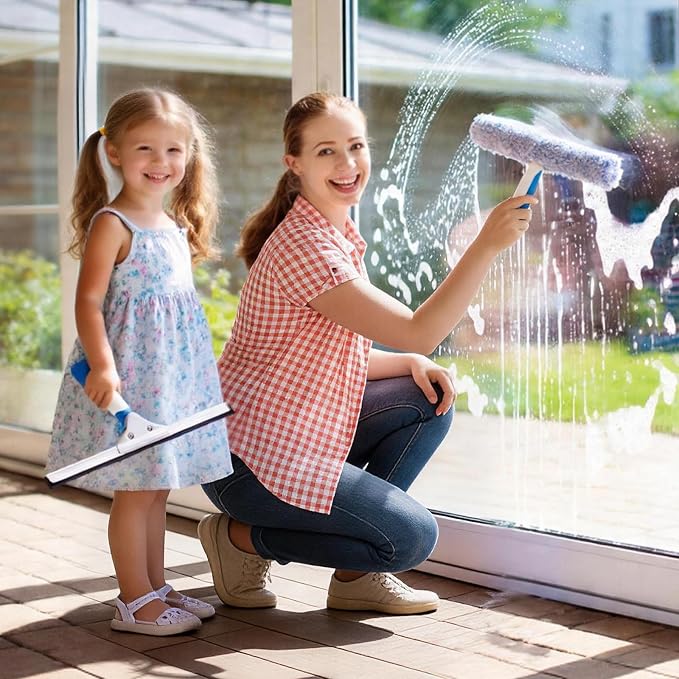 Mitclear Professional Window Cleaning Kit 10IN, Windows Cleaner Tool with Silicone Squeegee, Microfiber Scrubber & Cloth, Window Washing Equipment or Home Shower Glass Doors Car Windshield