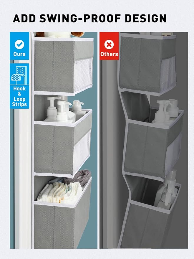 Yecaye Over the Door Storage Organizer for Nursery Closet 6 Tier Grey | 2 in 1 Swing-proof Hanging Bathroom Storage Organization, Bedroom Organizer and Storage for Newborn Baby Essentials