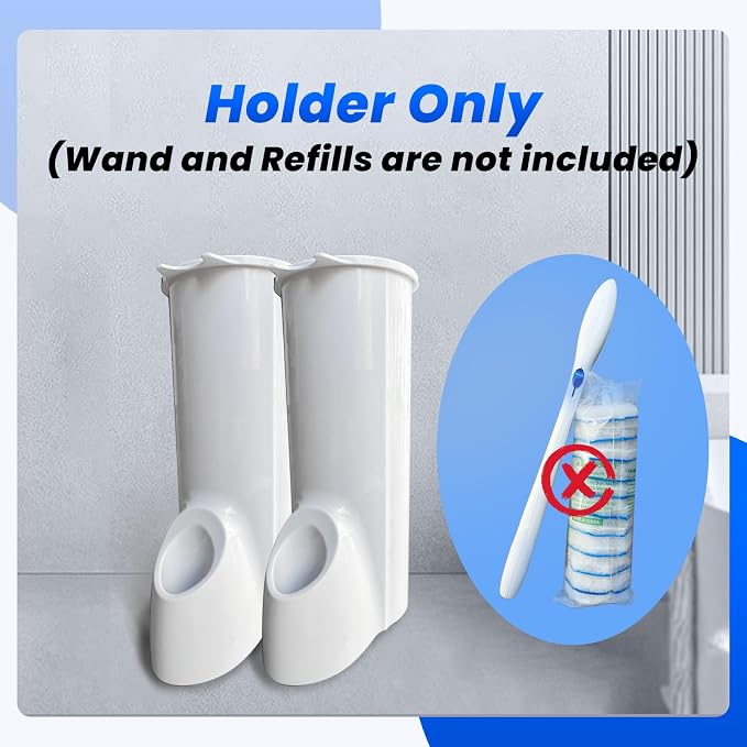 2 Packs Toilet Wand Caddy Holder (Holder Only, No Wand), Disposable Brush Kit, Stand Toilet Cleaning Starter Kit, Wall Mounted Storage Caddy.