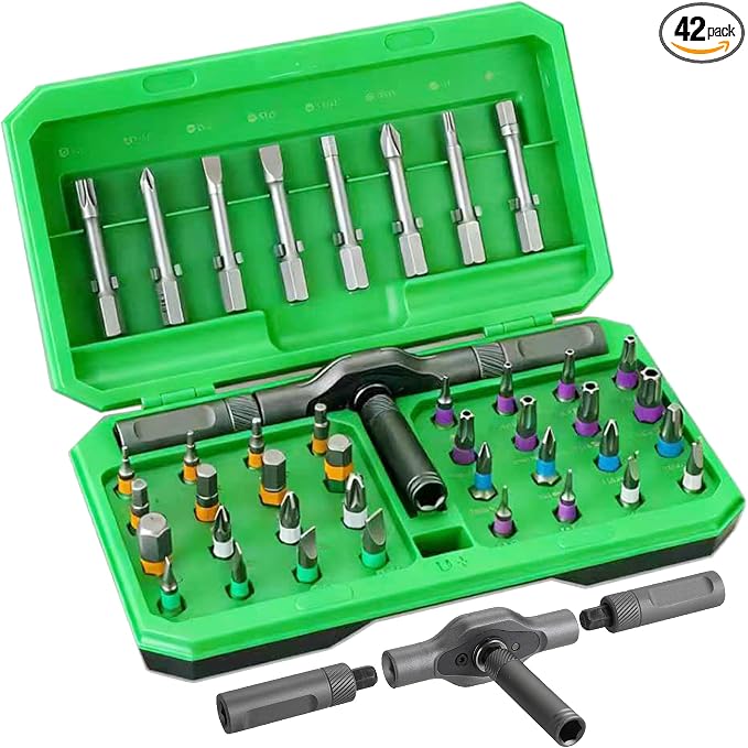42-in-1 Magnetic Ratchet Screwdriver Set with Detachable T-Handle | S2 Steel Multi Bits, DIY Ratchet Screwdriver Tool Kit with Compact Case for Electronics, Appliances, Furniture, Home Repair