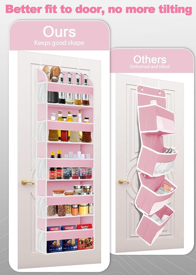 TAHAVICE Over the Door Organizer with Clear PVC Windows & 10 Mesh Pockets | 5-Tier Hanging Storage, Cute Closet Organizer for Makeup, Perfume, Toys, Perfect Pink Room Decor for Girl