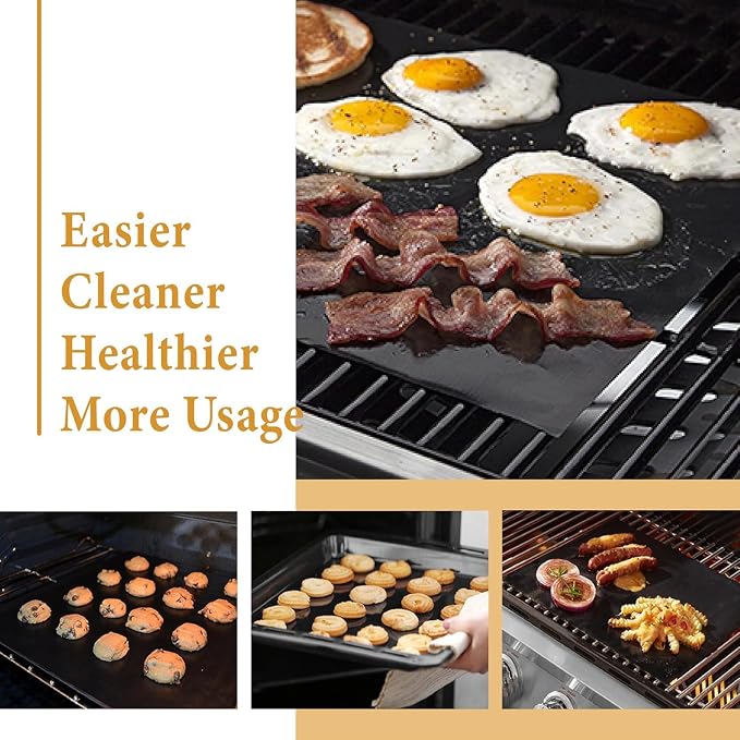 BBQ Grill mats for Outdoor Grill 6 PACK 100% Non-Stick Grill Mats&Baking Mats, Heavy Duty,Reusable and Easy to Clean for Gas, Charcoal, Electric Gril, 17" X 25"