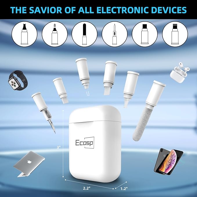 ECASP Cleaner Kit for AirPod,Multi-Tool iPhone Cleaning Kit,Cell Phone Cleaning Repair & Recovery for iPhone & iPad(Type C)Charging Port,Lightning Cables&Connectors,Easy to Store & Carry Design,White