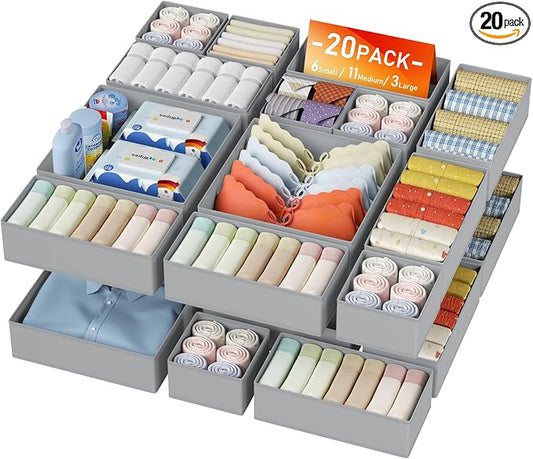 DIMJ Drawer Organizer Clothes - 20 Pack Closet Drawer Organizer Bins for Baby Clothes Storage, Fabric Dresser Organizer for Nursery Bedroom, Foldable Small Drawer Dividers for Underwear Socks