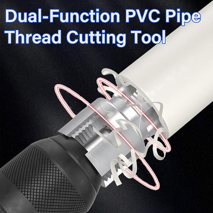 2PCS Internal & External Pipe Threading Tool, 1/2'' & 3/4'' Dies | Dual-Function PVC Pipe Thread Cutting Tool, Electric Drill Compatible for Home Repairs