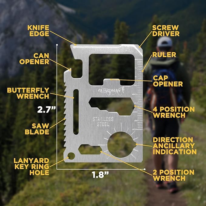 GUARDMAN 11-in-1 Survival Credit Card Multitool – Fathers Day Stocking Stuffer Christmas Gift - Multipurpose Tactical Wallet Tool With Bottle Opener, Survival Knife For Men Birthday Dad - 50 Pack