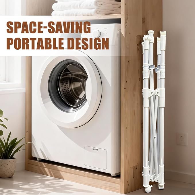 Clothes Rack, Rolling Clothes Drying Rack for Hanging Clothes Portable Foldable Laundry Rack for Air Drying Clothing Double Rods, Metal Garment Racks 21.7"*56.7"*60.6", White