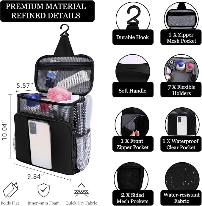 Mesh Shower Caddy,Portable HangingTravel Toiletry Bag Dorm Room Essentials for College Students Girls,Large Makeup Organizer for Full-Sized Toiletries,Travel Essentials for Women Girls Camping Beach