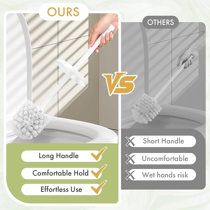Toilet Bowl Brush and Holder Set 3 Pack with 6 Extra Brush Heads | Extra Long Handle with Splash Guard Cover, Tool-Free Installation, Bathroom Space-Saving, Cleaner Sets for Apartments, RV (White)