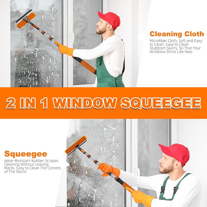 SISUPASSIE 26FT Reach High Ceiling Duster Kit, Window Cleaning kit with 5-20FT Extension Pole, Fan Duster for Ceiling Fan Blades, Microfiber Feather Duster, Window Squeegee, Bucket and Cobweb Duster