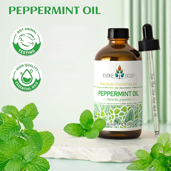 EVOKE OCCU Peppermint Oil for Spray, Hair, Aromatherapy, Diffuser | Refreshing Minty Aroma for Home, Kitchen & Daily Use - 118mL / 4.16 fl oz