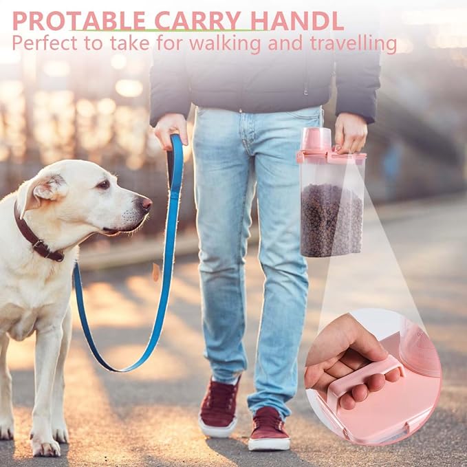SenseYo 2 Pack 2.5lb Pet Food Storage Container with Measuring Cup, 3L Cat Food Storage Container Dog Food Storage BPA Free for Small Dog, Cat, Bird (Pink)