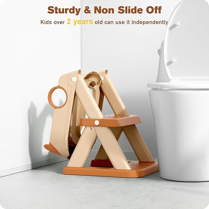 Potty Training Seat, Upgrade Toddler Toilet Seat for Kids Boys Girls, 2 in 1 Potty Training Toilet, Splash Guard Anti-Slip Pad Step Stool(Brown)