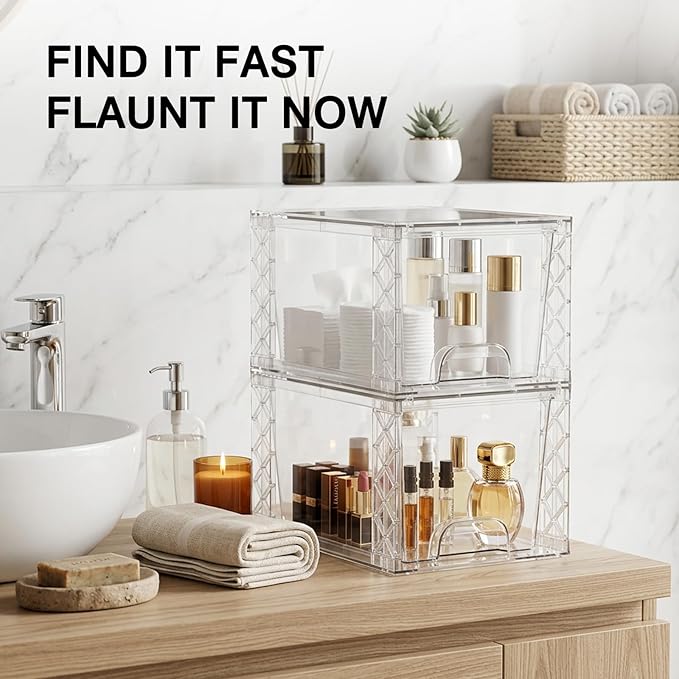 Stackable Storage Drawers 4 Pack 7in Under Bathroom Sink Organizer Boxes