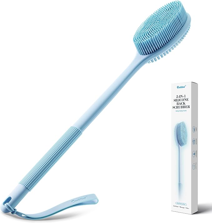 CORATED Silicone Back Scrubber for Shower, Exfoliating Body Scrubber with Long Handle, 2‑in‑1 Body Brush for Women & Men Daily Use, Loofah Alternative Bath Accessories