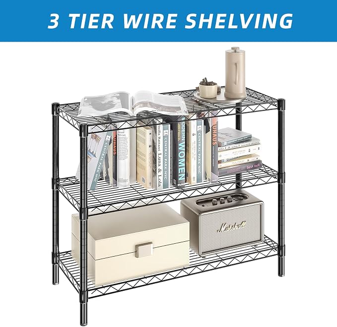Guan River 3-Shelf Adjustable Metal Wire Shelving,Black,36"L x 14"W x 30"H | Height Adjustable,Sturdy and Durable,Storage Sehlf Display Rack for Office,Kitchen,Bedroom,Bathroom,Garage