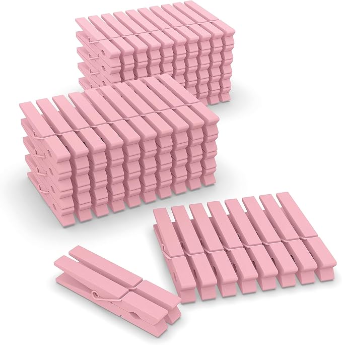 100 Pcs Pink Clothes pins - 2.9 Inch Wooden Clothespins Cheer Clips | Vibrant for Crafts Classroom Decorations Clothing Pictures Laundry Solid Wood No Splinters Fade‑Proof