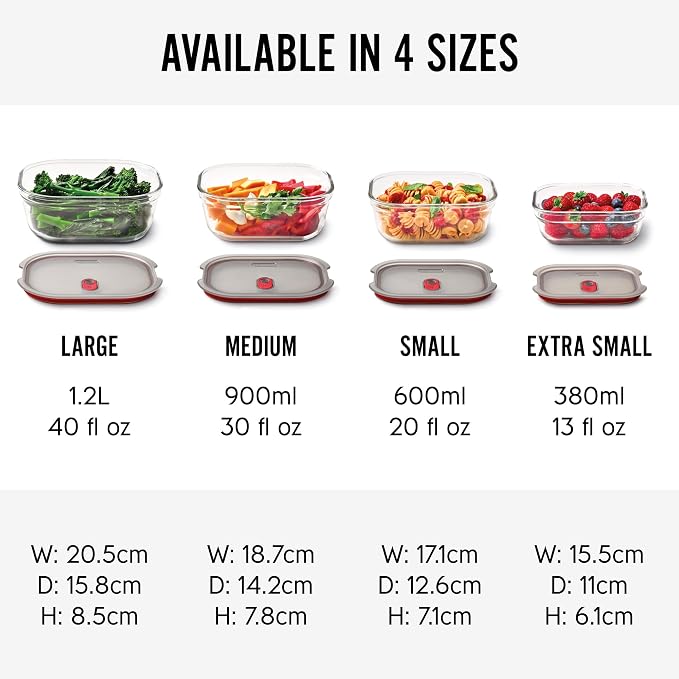 BLACK + BLUM Stack + Nest Glass Food Storage Container Set | Mix Set 4 Pack | Meal Prep Boxes with Airtight & Leak-Proof Lids. Borosilicate Glass, Oven, Air-Fryer, Microwave, Freezer & Dishwasher Safe