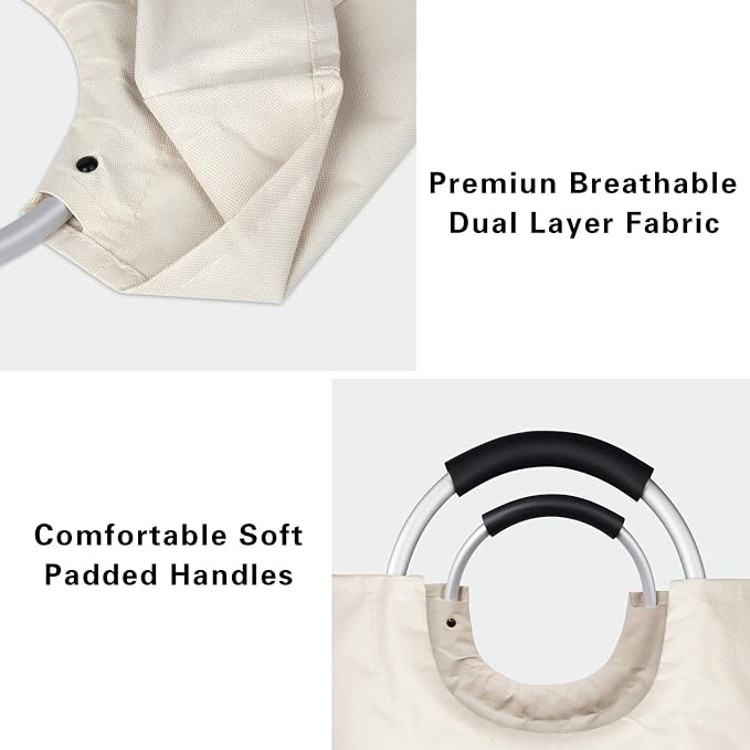 Large Laundry Basket, Laundry Hamper Bag with Handles, 95L, White | Freestanding Tall Dirty Clothes Hamper, Collapsible and Portable Laundry Bin for Dorms and Bedrooms, Thick, Sturdy Fabric