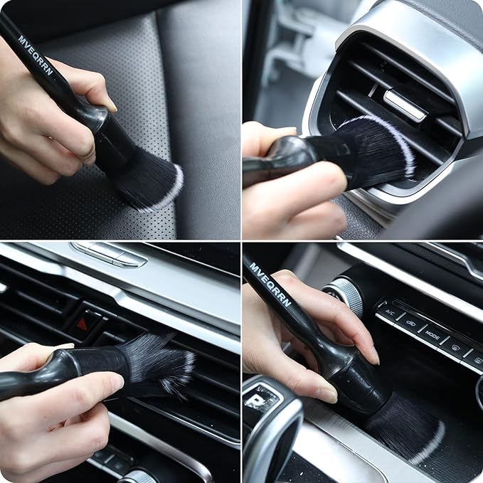 MVEQRRN 6pcs Car Detailing Brush Set-2pcs Boars Hair Car Detailing Brushes,2pcs Ultra Soft No Scratch Detailing Brush for Air Vent,Leather Seat 2pcs Detail Brushes car Detailing for Interior Exterior