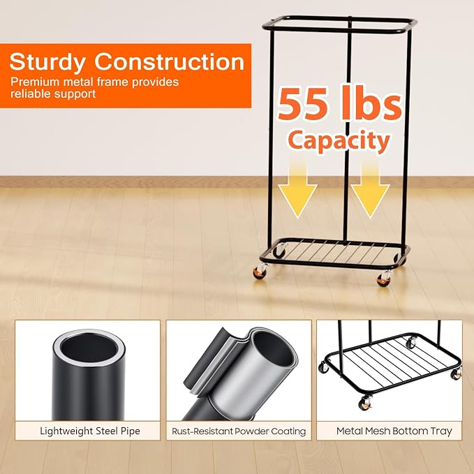 100L Laundry Hamper with Lid & Wheels, Rolling Laundry Basket with Bag | Sturdy Metal Frame | Laundry Bag with Handles| Large Clothes Hampers for Laundry Room, Bedroom, Dorm, Bathroom-Black
