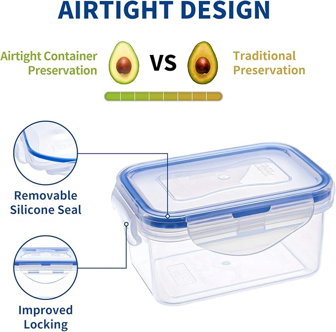 KIGI Small Food Storage Containers with Airtight Lids, 4-Sided Locking Lids, Reusable BPA-Free Plastic, Leakproof for Snack, Lunch, Meal Prep, Portion Control & Purees, 6 oz / 0.75 Cup, 8 Piece Set