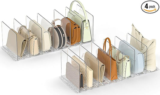 SortNStore Bag & Purse Organizer for Closet: Adjustable Clear Handbag Storage Shelf - Plastic Clutch Dividers for Closet Organizers and Storage - Keep Carteras & Pocketbook Upright