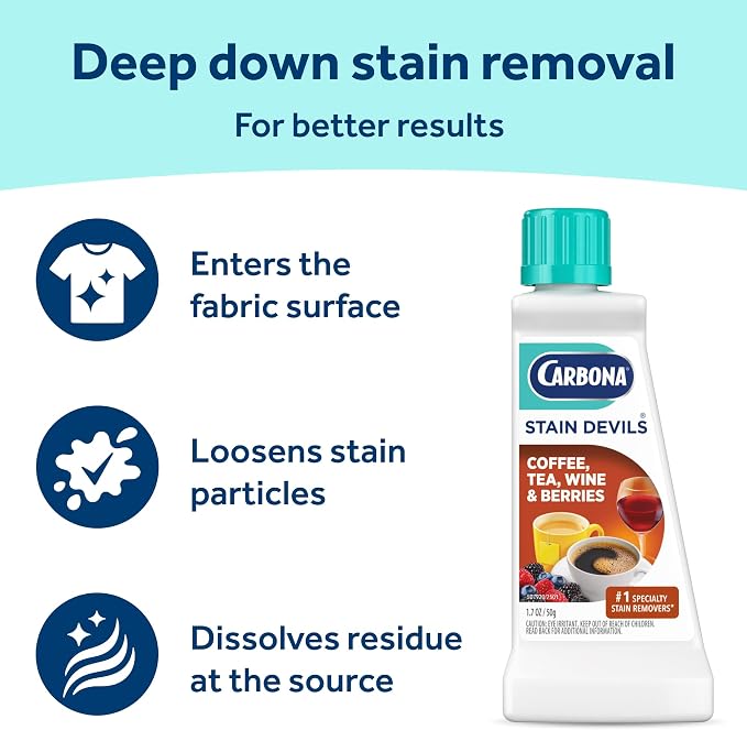 Carbona Stain Devils #8 (1.7 Fl Oz), Targeted Spot Cleaner for Coffee, Tea, Wine & Juice Stains, Safe on Skin & Washable Fabrics