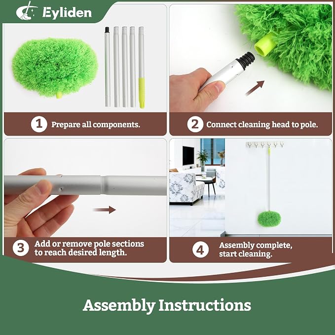Eyliden 68" Adjustable Ceiling Fan Duster - 360° Dual-Sided Microfiber | 0.75 lbs Ultra-Lightweight, Ladderless High Ceiling Cleaning, Reusable Multi-Surface Dust Tool for Fans Walls Blinds