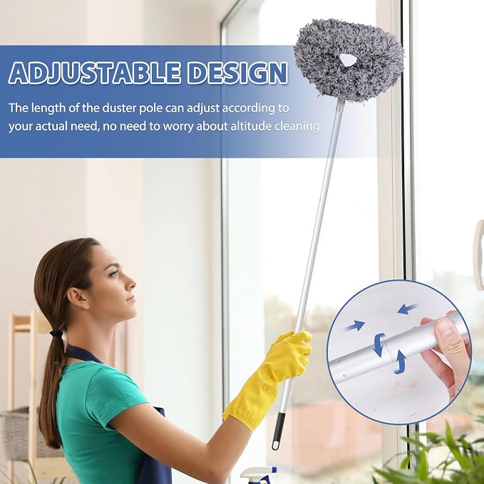 FONUNO Ceiling Fan Cleaner Duster High Ceiling Extended Fan Blade Cleaner | Reusable Microfiber Ceiling Fan Duster with Extension Handle from 13 to 50 Inch for Furniture Bookshelves Wall Door, Gray