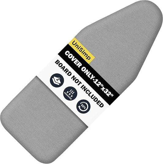 UniSimp Small Ironing Board Cover and Pad 12"x32" Small Iron Board Cover with Padding,Tabletop Mini Ironing Board Cover and Pad Small Size, Cotton Canvas, Heat Resistant, Drawstring Gray