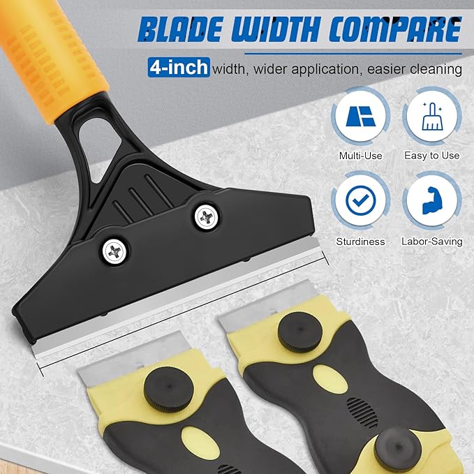 Floor Scraper with 45.7” Long Handle, 4 Inch Razor Blade Scraper with 10PCS Extra Metal Blades,Paint Scrapers for Cleaning Wall Glass Tile Floor Paint Gum Stains Stickers Linoleum