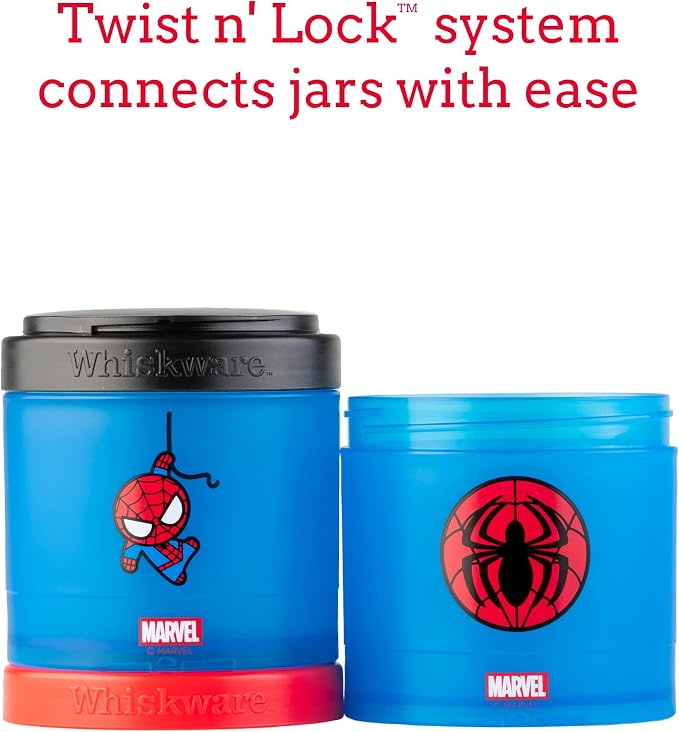 Whiskware Marvel Stackable Snack Containers for Babies, Kids, and Toddlers, 3 Stackable Snack Cups for School or Travel, Formula and Cupholder Friendly, Captain America (Pack of 12)