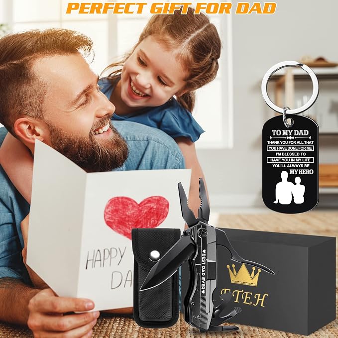 Fathers Day Dad Gifts from Daughter Son Wife Kids,BEST DAD EVER Multitool Knife,Christmas Birthday Father Day for Dad Step New Dad,Unique Camping Hunting Cycling Gift Ideas
