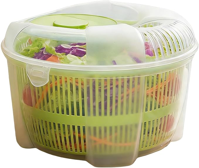 Manual Salad Spinner 4.2L - Large Lettuce Dryer | Quick Fruit Washing Bowl with Strainer & Drain | Vegetable and Berry Washer, Centrifugal Dehydrator for Fresh Crisp Clean Greens