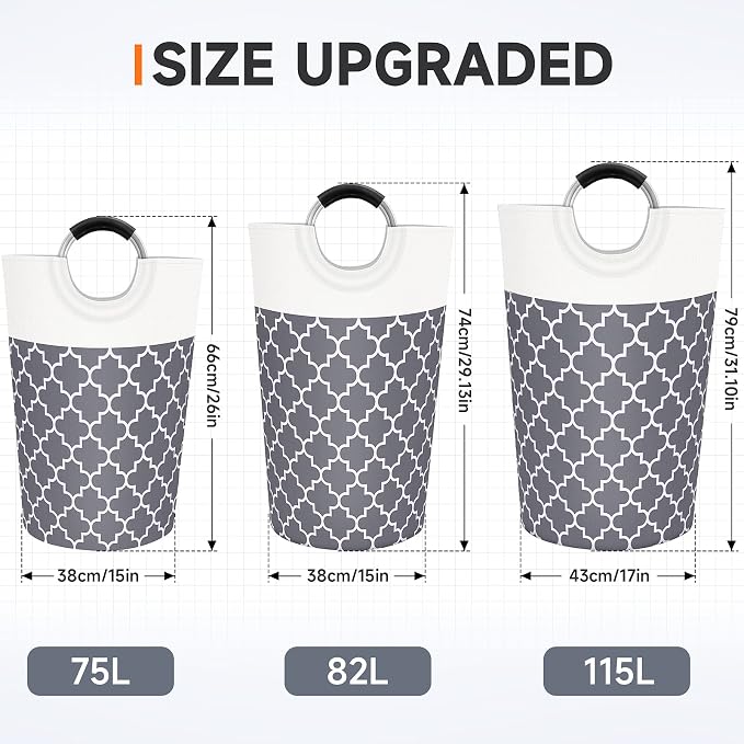 Fabspace Large Laundry Basket Laundry Hamper Bag Washing Bin Clothes Bag Collapsible Tall with Handles Waterproof Travel Bathroom College Essentials Storage for College Dorm, Family (Grey) 75L | Freestanding Laundry Hamper, Waterproof Dirty Clothes Sto...