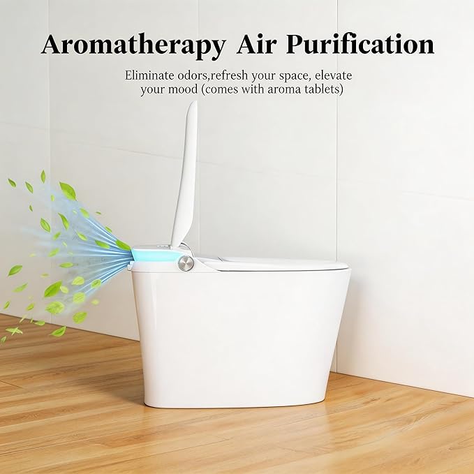 Smart Toilet with Bidet Built in, Tankless One Piece Toilets with Aromatherapy & Colorful Night Light, Bidet Toilet with Heated Seat, Soft Close, Dryer, Foot Sensor, Auto Lid&Seat