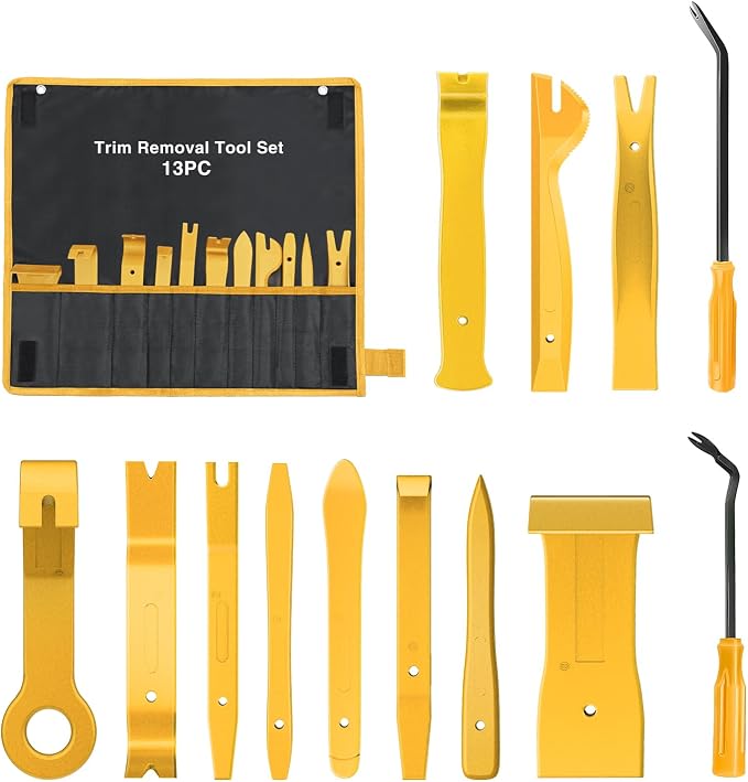 GOOACC 13PCS Nylon Trim Removal Tool Set | for Bumper Fastener Rivet Clips Car Door Clip Panel Audio Video Dashboard Dismantle Yellow
