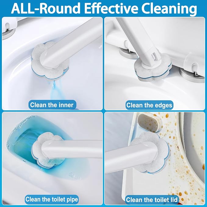 Disposable Toilet Brush and Holder Set with 48 Toilet Cleaner Refills，Toilet Bowl Brush Kit with Refill Pads Disposable Toilet Cleaning System for Toilet Bowl，Bathtub，Bathroom - White