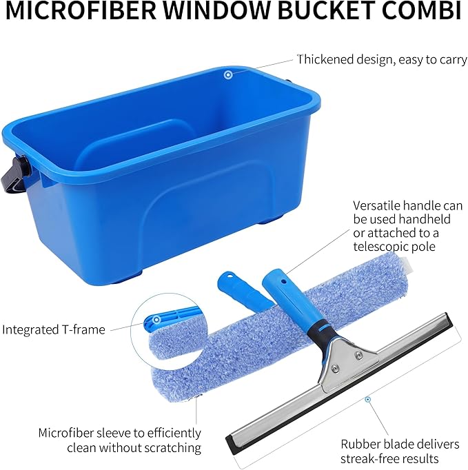 Window Washing Kit,Window Cleaning Squeegee Kit with Bucket | Professional window washing equipment,Squeegee for Window Cleaning,window squeegee for home Outdoor Car Commercial Use