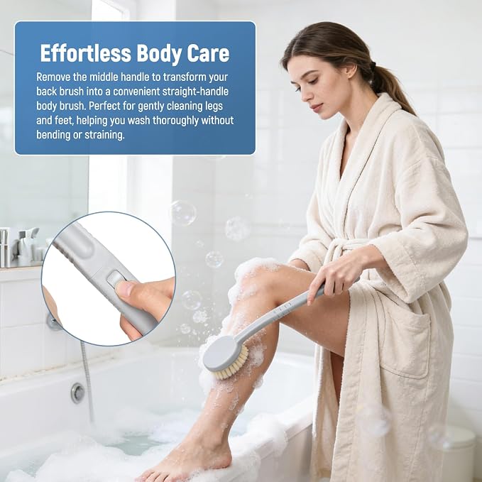31" Back Bath Brush for Shower with U-Shaped Long Handle, Curved Handled Back Sponge Washer, Back Scrubber for Shower for Men, Women, Elderly, Frozen Shoulder, Adaptive Equipment for Shower