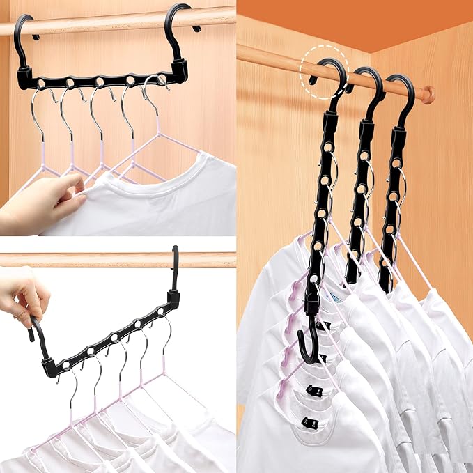 24 Pack Closet Organizers and Storage, Stronger Space Saving Hangers | Clothes Hanger, 5 Holes, Closet Storage, College Dorm Room Essentials for Girls Guys, Magic Home Organization