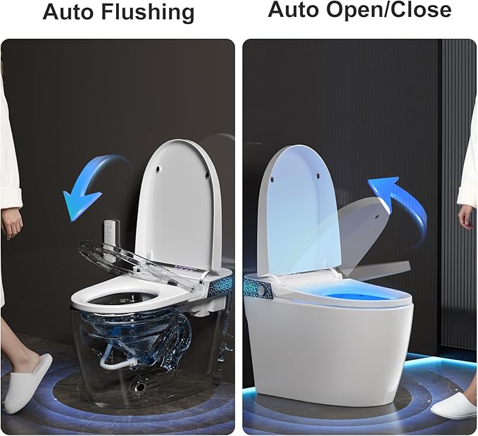 Smart Toilet with Bidet Built In, Modern Tankless Bidet Toilet with Auto Open/Close, Self-cleaning, Instant Warm Water&Dry, Heated Seat, One-Piece Toilet with Night Light, Auto Flush