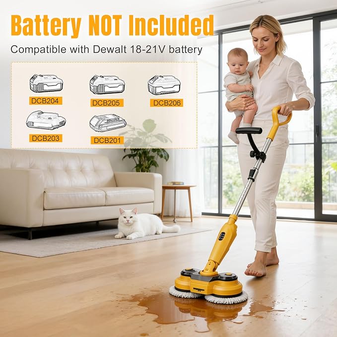 Cordless Electric Mop for Dewalt 20V Battery (NO Battery), 2 in 1 Spin Mop & Electric Floor Scrubber Machine with LED Light & Water Spray, 800 RPM Rotating Electric Mops for Floor (Black)