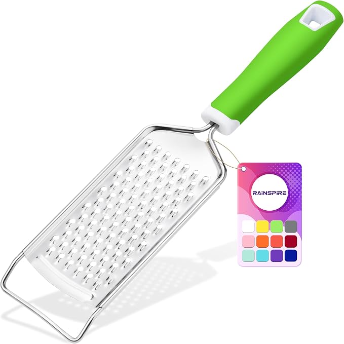 Rainspire Professional Cheese Graters for Kitchen Stainless Steel Handheld, Metal Lemon Zester Grater With Handle For Cheese, Chocolate, Spices, Kitchen Gadgets And Tools, Soft Grip Handle, Green