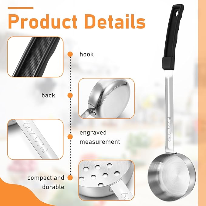 Teenyyou 4 Pcs Portion Control Serving Spoons Portion Control Spoons Ladle Scoops Food Measuring Utensils Proportion Manage Slotted and Unslotted Scoops for Weight Loss(Black,6oz)