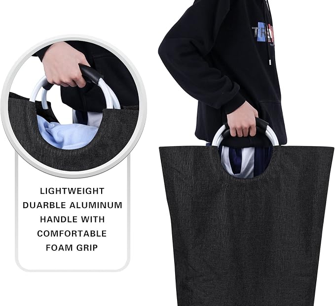 Large Laundry Basket, Laundry Hamper Bag with Handles, 115L Heather Black | Freestanding Tall Dirty Clothes Hamper, Collapsible and Portable Laundry Bin for Dorm and Bedroom, Thick Double layer Fabric