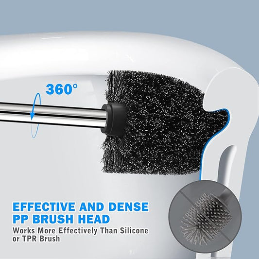 Toilet Brush and Holder, Toilet Brush with 304 Stainless Steel Long Handle, Toilet Bowl Brush for Bathroom Toilet-Ergonomic, Elegant,Durable（Black）
