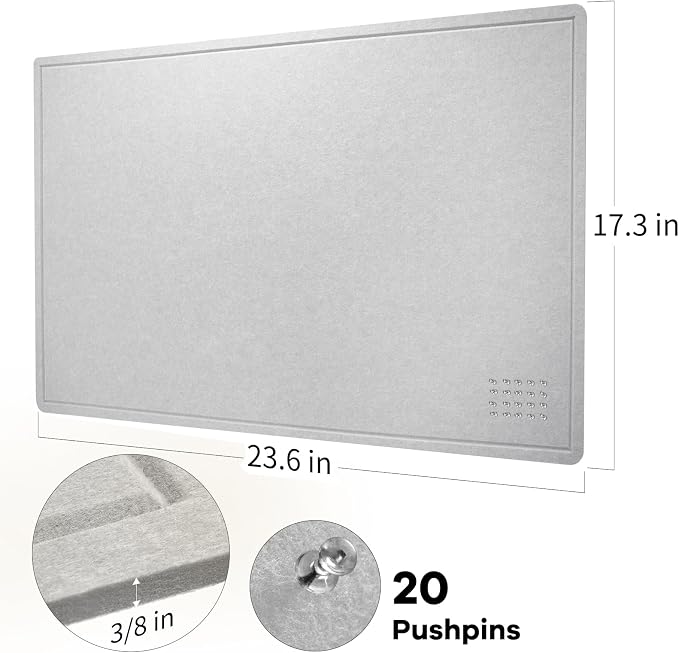 Felt Bulletin Board 24x18 inches, Decorative Pin Board for Home & Office | Cork Board Alternative for Wall with Push Pins, Display Mood Board for Photos, Notes & Reminders