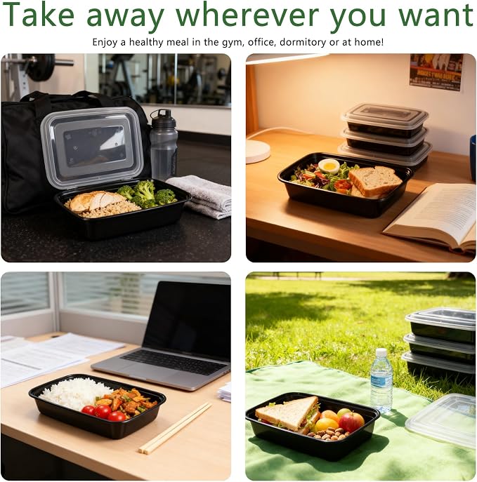 Qewro 10Pack 35oz Meal Prep Containers Disposable Food Storage Containers with Lids, 1-Compartment Food Storage Plastic Stackable To Go Boxes Microwave, Freezer, Dishwasher Safe